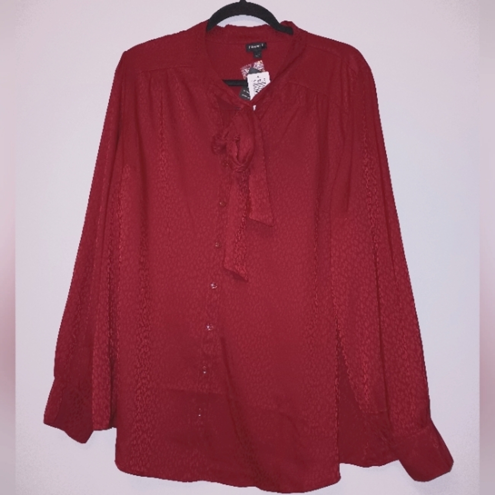 Torrid Red Button-Up Blouse with Bow Tie 1X 14-16